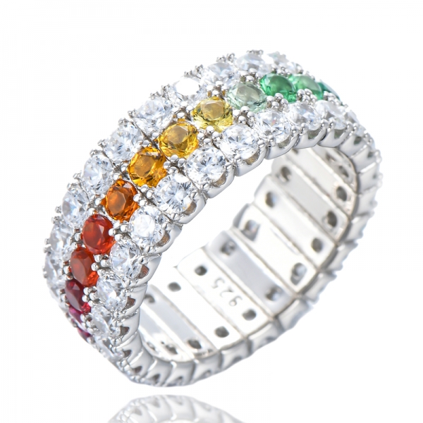925 Sterling silver Round-Cut Rainbow Birthstone Eternity Ring 