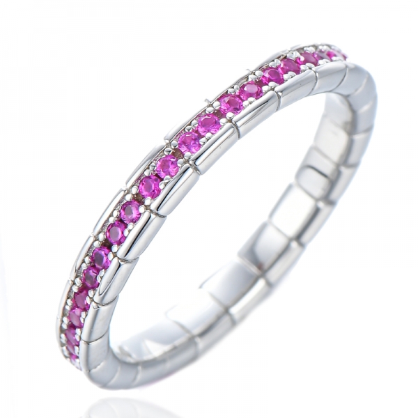 Ruby Gemstone Full Eternity Stackable Wedding Band Ring 925 Sterling Silver 