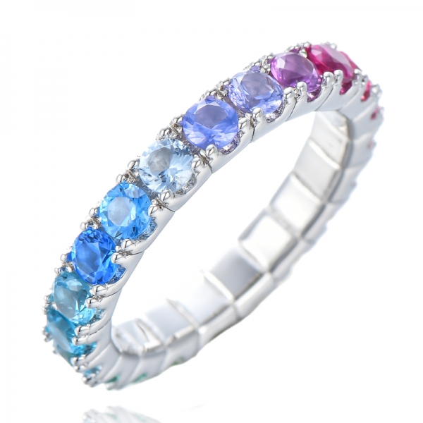 Silver Round-Cut Rainbow Ring Made with Infinite Elements Crystal 