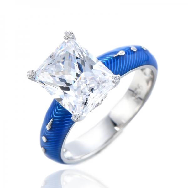 925 Sterling Silver Blue Enamel Simulated Diamond CZ Band Rings 