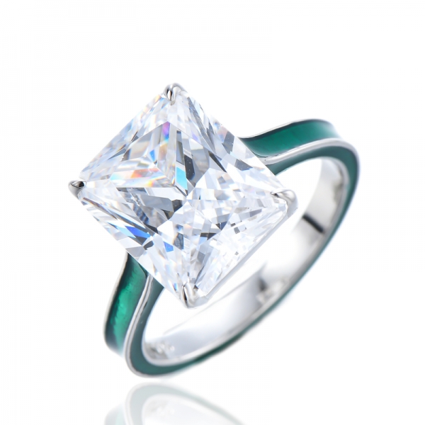 Princess Cut Simulated Diamond Wedding Ring 925 Sterling Silver Enamel Ring 