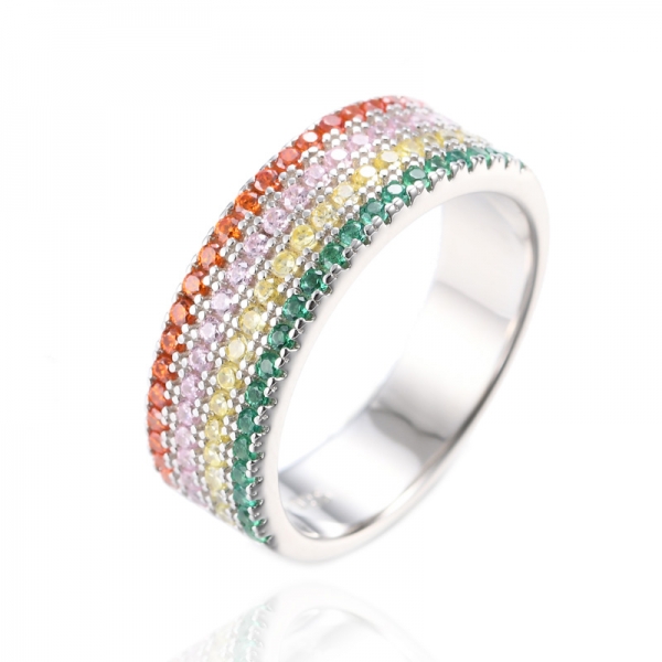 Multicolor Colorful Cubic Zirconia Sterling Silver Finger Ring 
