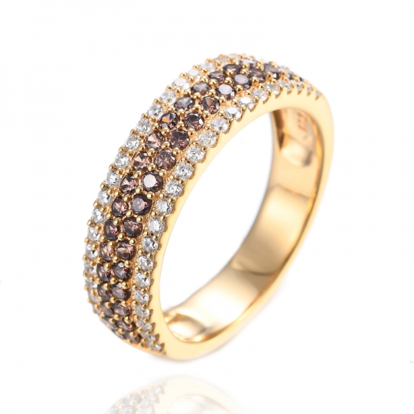 Mocha Champagne Cubic Zirconia 18k Gold Plated Sterling Silver Eternity Ring 