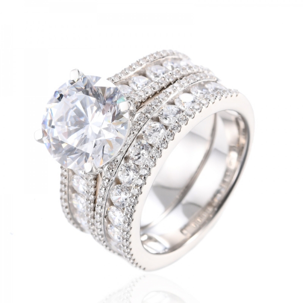 2Pcs / Set 925 Sterling Silver White Simulated Diamond Ring 