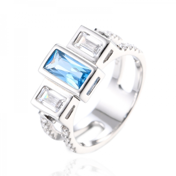 925 Sterling Silver Simulated Blue Sapphire Cubic Zirconia Diamond Ring 