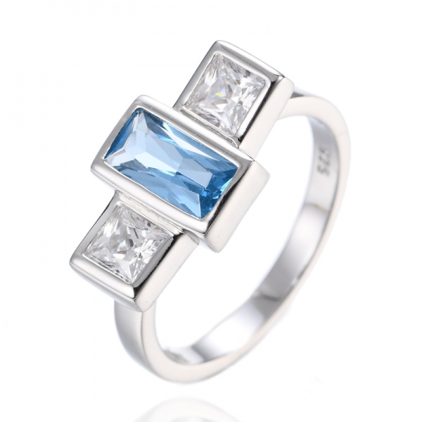 Designer Created Blue Sapphire 3 Stone Wedding Band Ring 