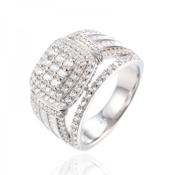 White Cubic Zirconia 925 Silver Women's Cluster Ring 