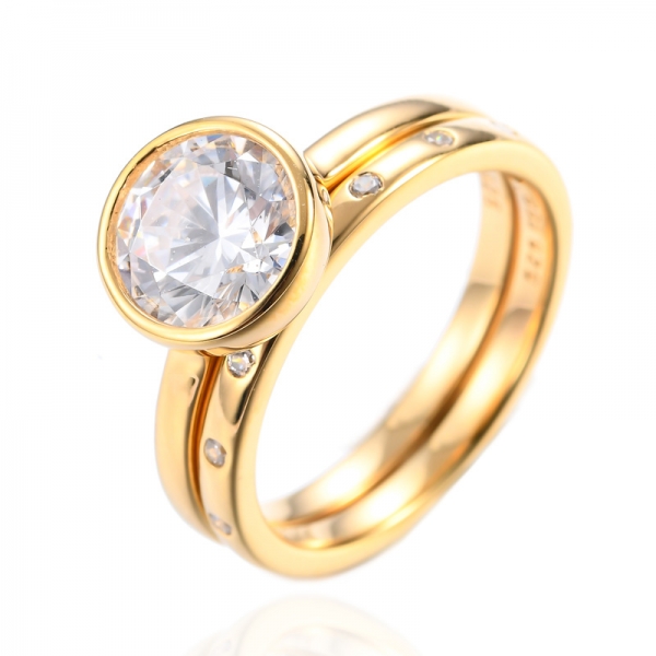 2Ct Round Cut White Cubic Zirconia Yellow Gold Plated Engagement Wedding Ring 