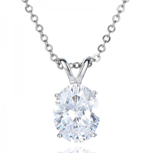 New Sterling Silver Oval Cubic Zirconia cz Pendant 