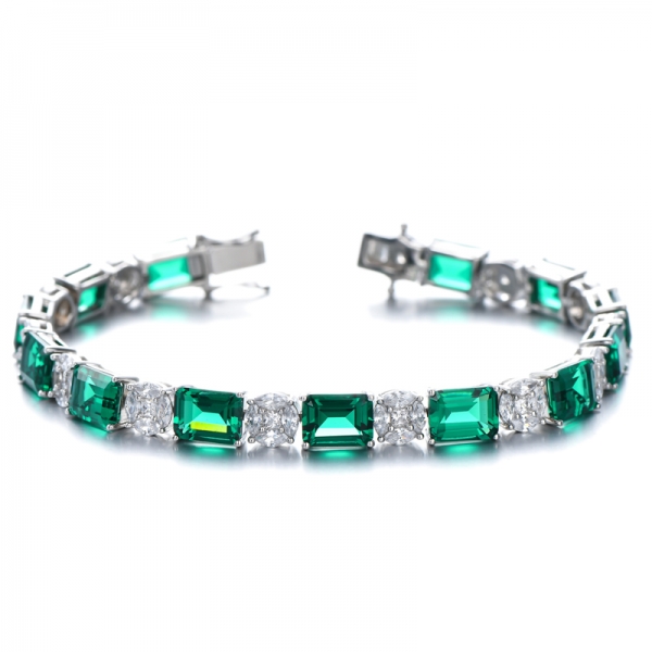 High Quality Emerald Shape Created Tanzanite Cubic Zirconia Engagement Bracelet 