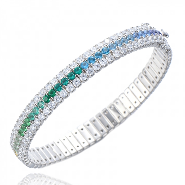 3 Line Rainbow color with Cubic Zirconia Stone Bangle for Women 