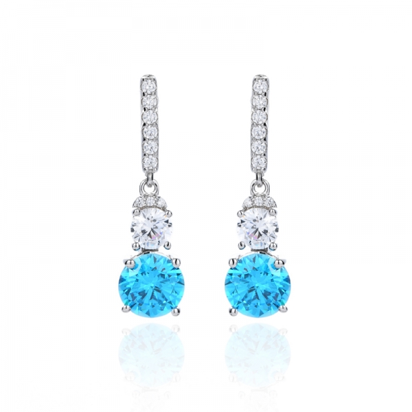 925 Neon Apatite and Round Cubic Zirconia  Rhodium Silver Earring 
