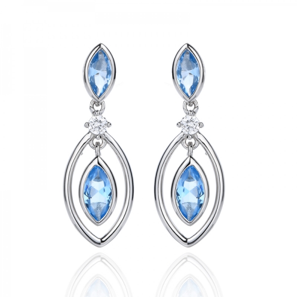 925 Blue Nano and White Round Cubic Zirconia  Rhodium Silver Earring 