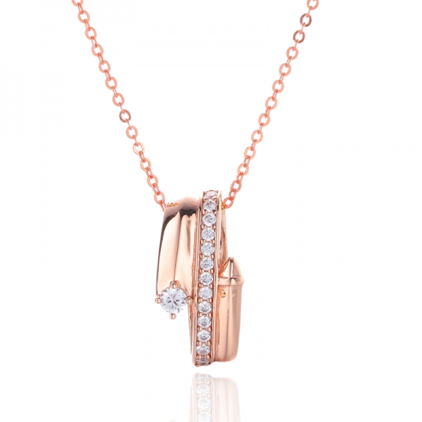 Round White Cubic Zircon Silver Pendant With Rose Gold Plating 