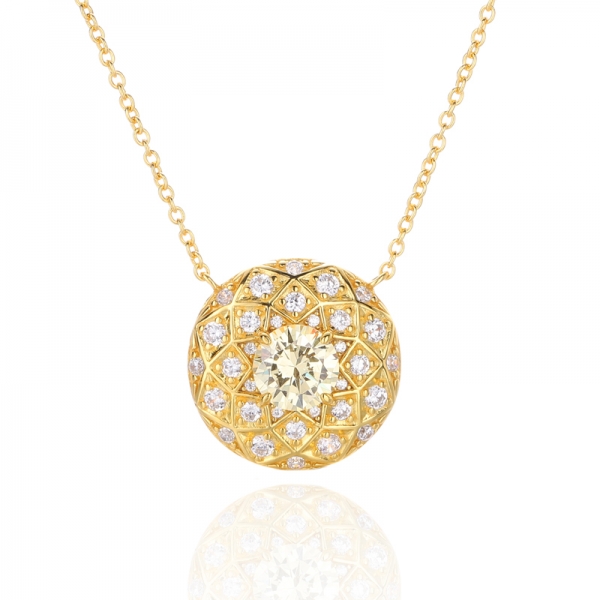 Round Yellow And White Cubic Zircon Silver Pendant With Gold Plating 