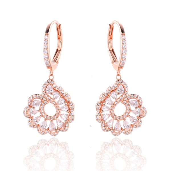 Pear Shape White Cubic Zirconia Silver Earring With Rose Gold Plating 