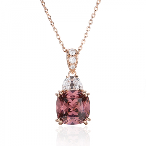 Cushion Fumed And White Cubic Zircon Rhodium Silver Pendant 
