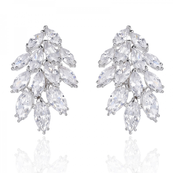 Marquise White Cubic Zircon Rhodium Silver Earring 