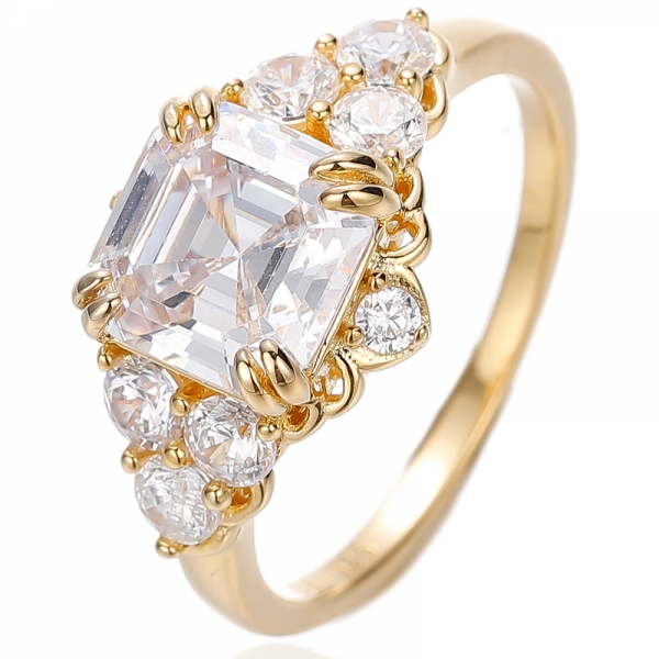 Asscher White Cubic Zircon Silver Ring With Gold Plating 