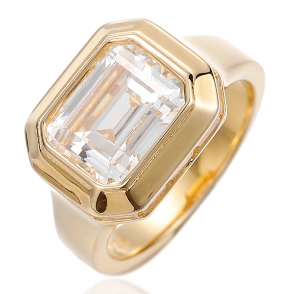 Emerald Cut Morganite Nano And Baguette White Cubic Zircon Silver Ring With Rose Gold Plating 