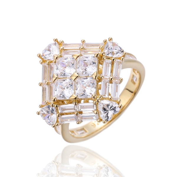 Octagon Diamond Pink And Baguette White Cubic Zircon Rhodium Silver Ring 
