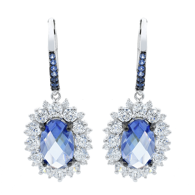 earrings with checkboard cutting tanzantie CZ