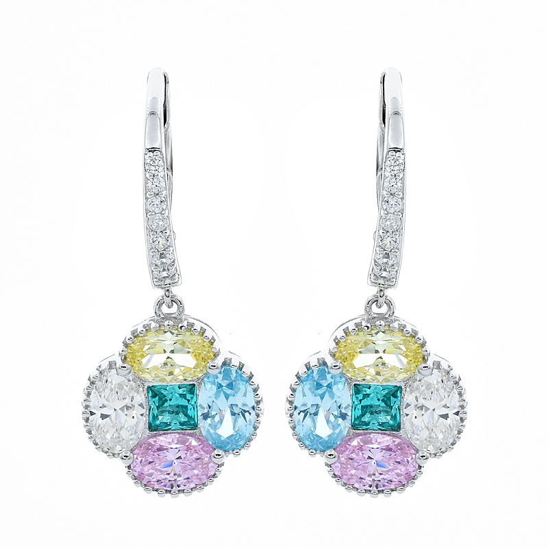 four leaf clover earrings with multicolor CZ