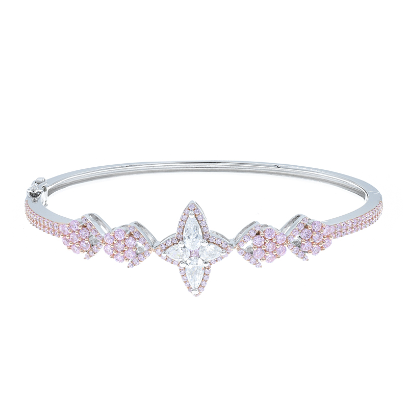 4 leaf clove bangle with pink & white CZ