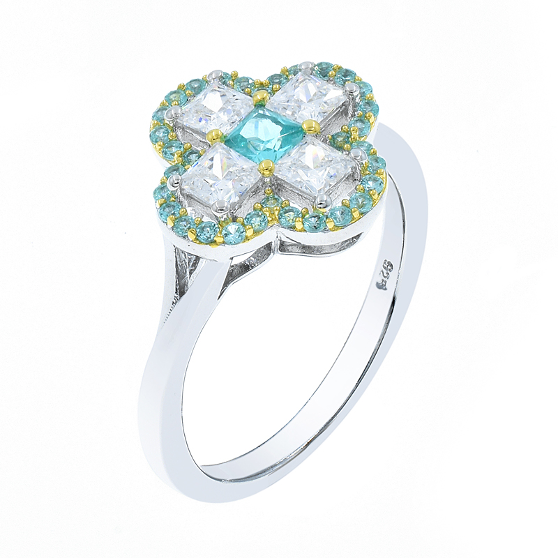 paraiba ring in 4 leaf clover shape