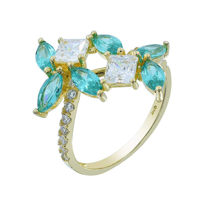 floral silver paraiba ring for ladies