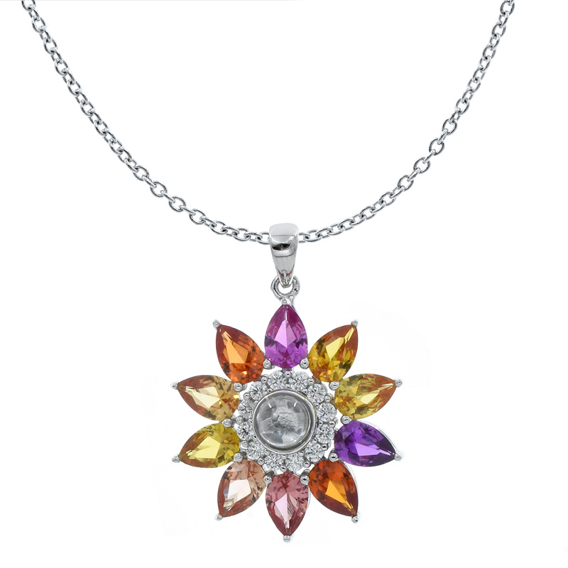 rhodium plated floral silver pendant for ladies