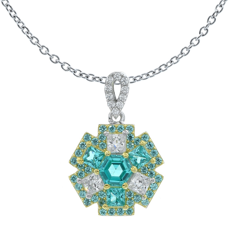 Women Pendant With Paraiba & White Stones