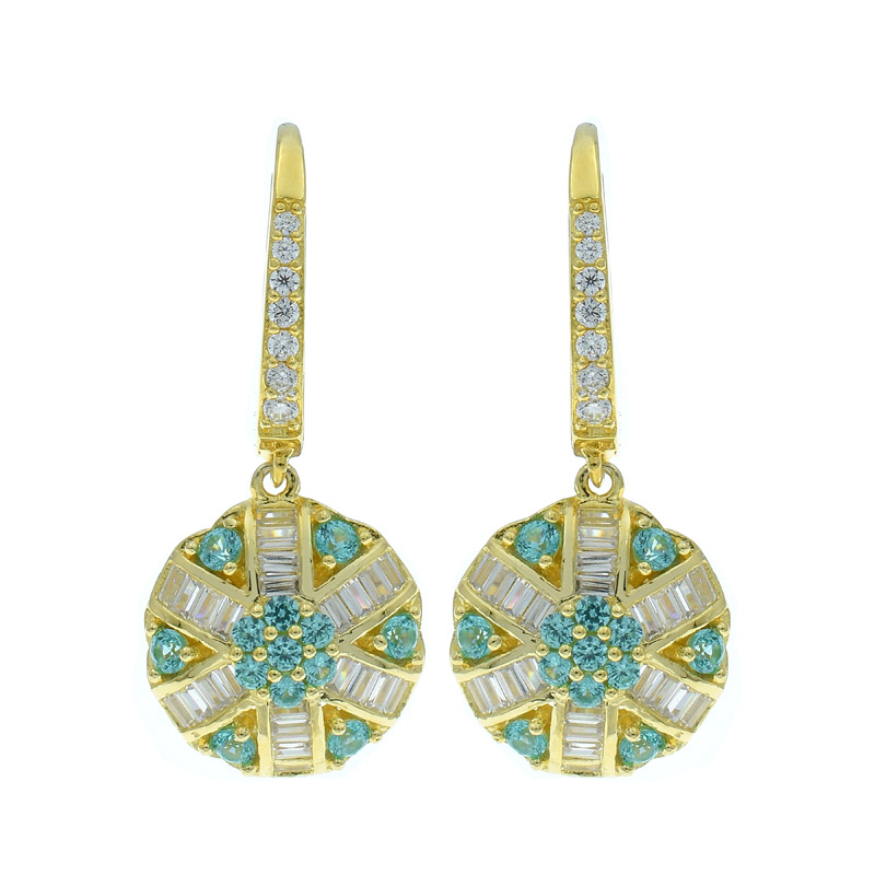 Ladies Paraiba & White Stones Round Shape Earrings