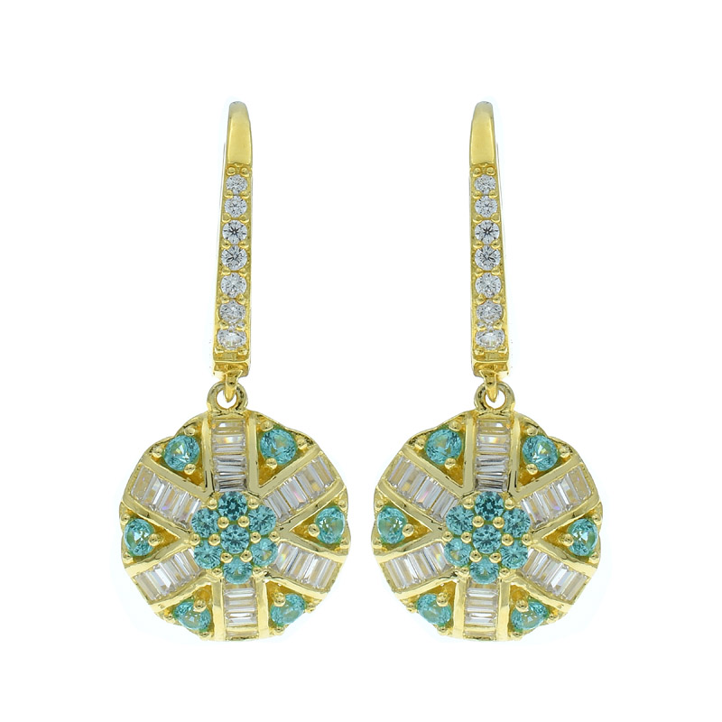 Ladies Paraiba & White Stones Round Shape Earrings