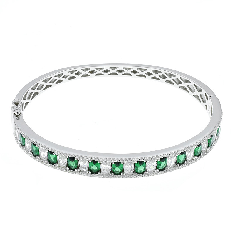 Women Oval Green & White CZ Bangle