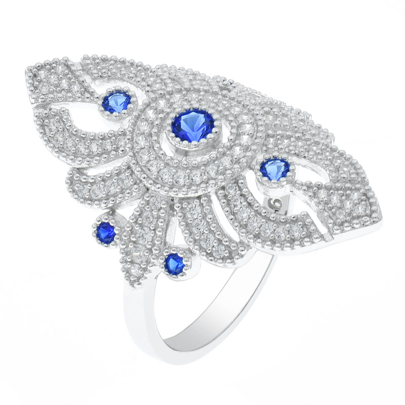 Fancy Women Blue Nano & White CZ Ring