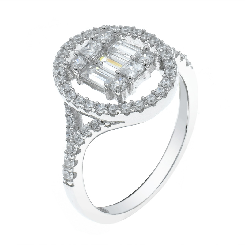 Women Halo Ring With Shining White CZ