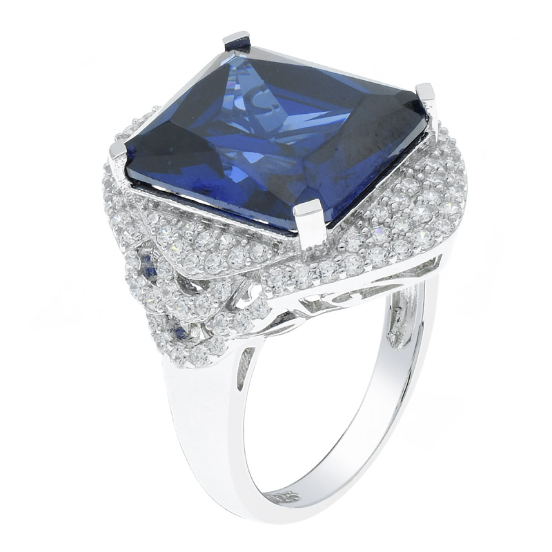 Women Princess Cut Tanzanite CZ Ring