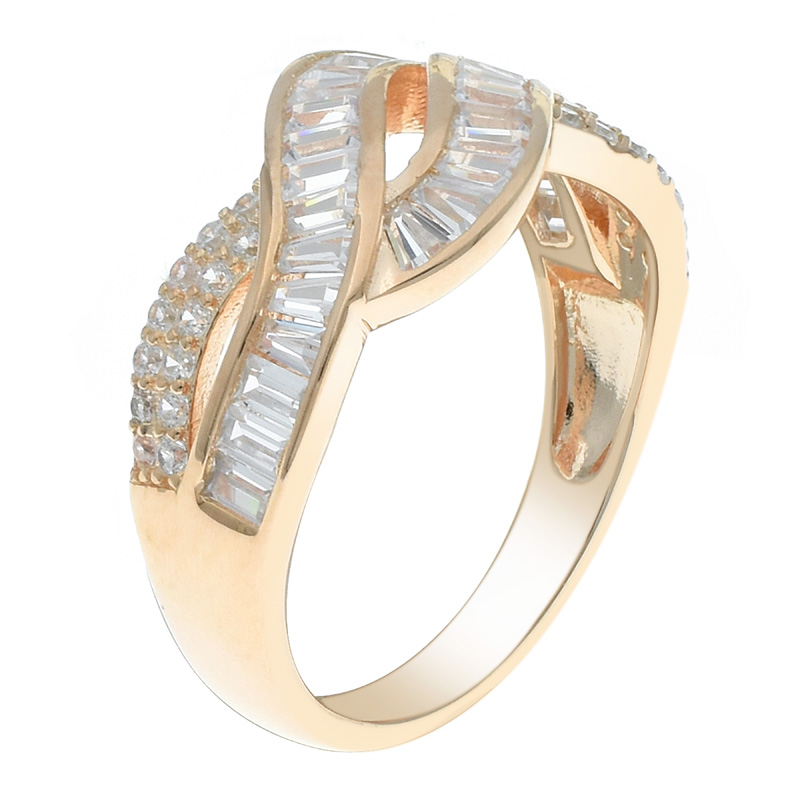 Women Baguette Twist Silver Ring