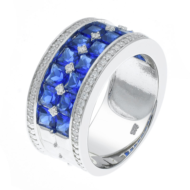 Silver Blue Nano Accents Half Circle Ring