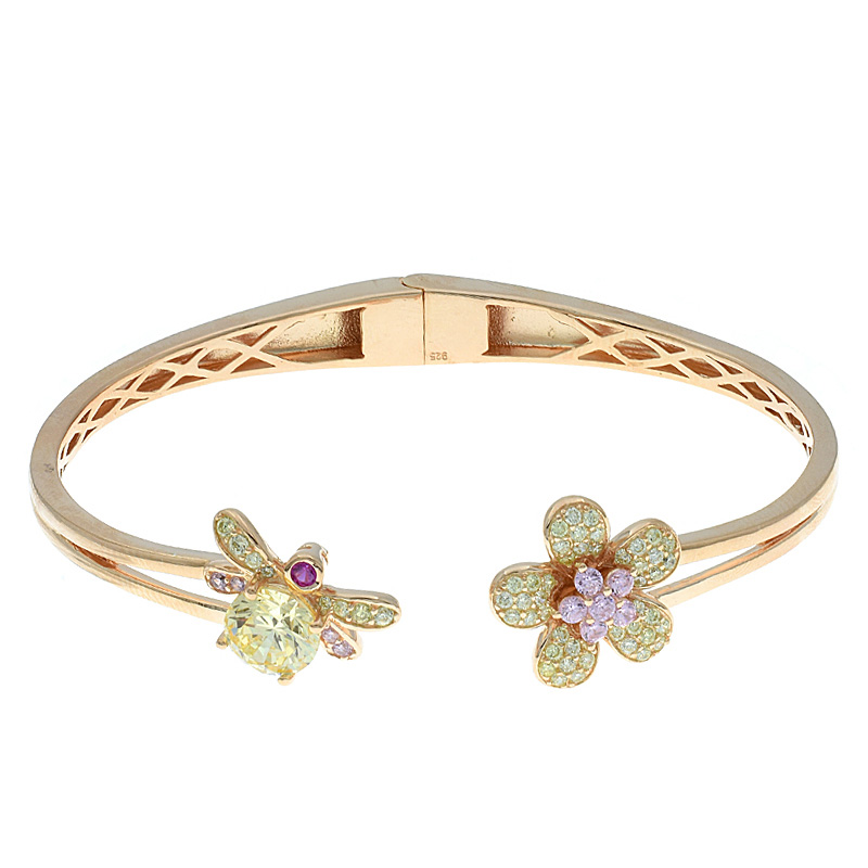 Women Flower & Bee Open Bangle