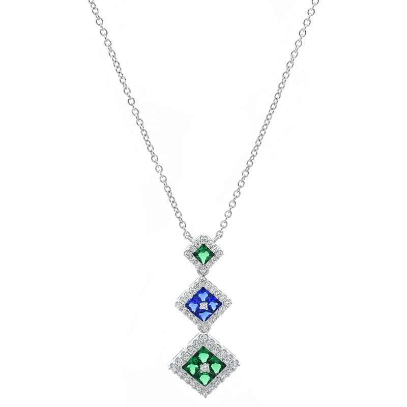 Women Necklace With Green Nano & Blue Nano