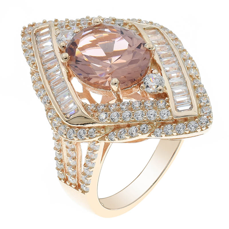 Women Rhombus Ring With Morganite Nano