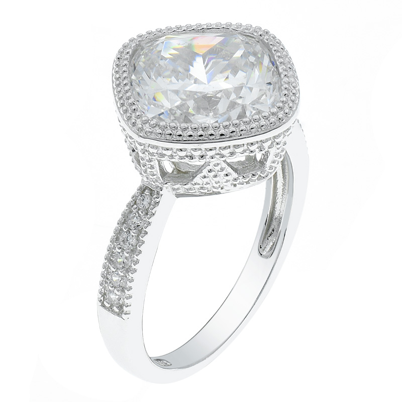Women Cushion Shpae White CZ Jewelry Ring