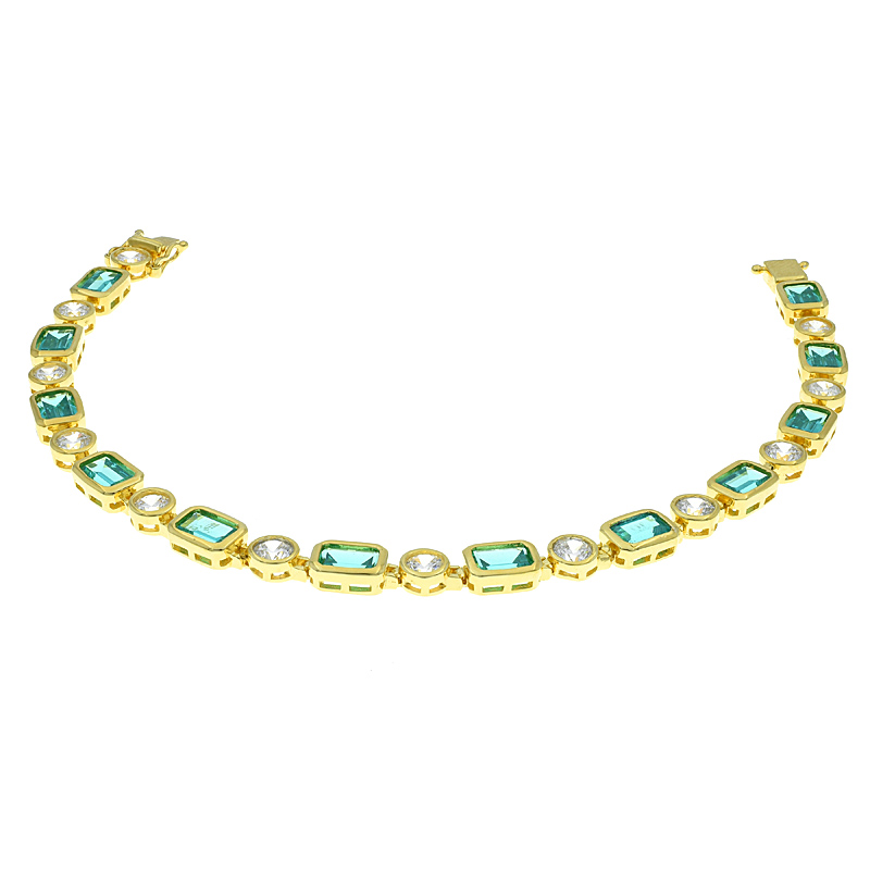 Women Alternating Green Nano & White CZ Bracelet