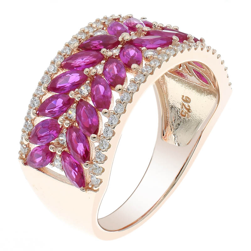 Red Corundum Half Circle Ring For Women