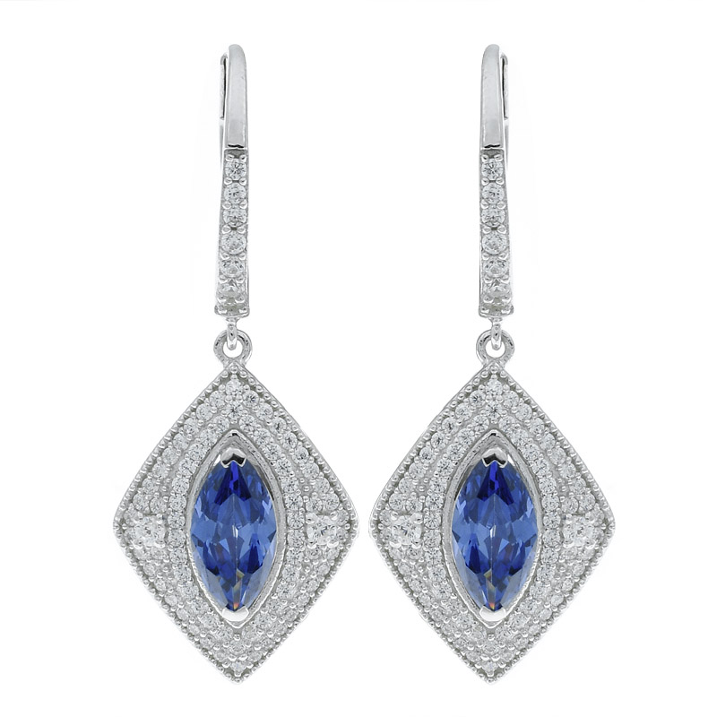 Women Tanzanite CZ Baguette Earrings