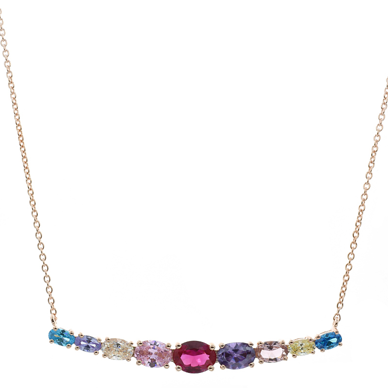 Women Bar Necklace With Multicolor Stones