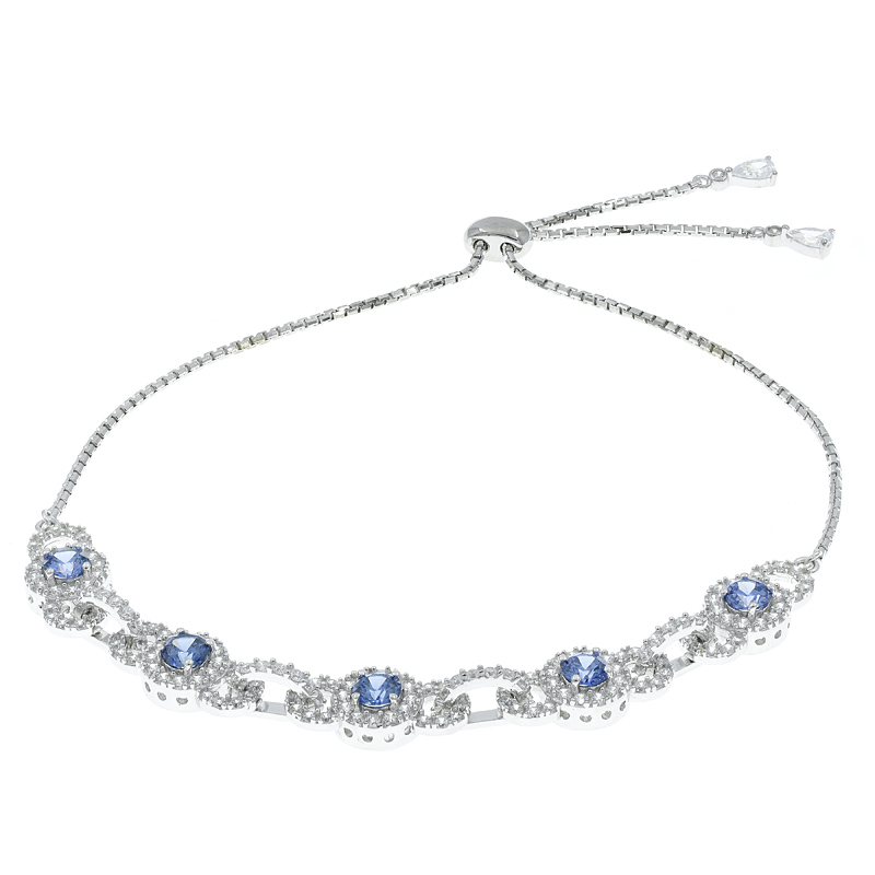 Tanzanite CZ Bolo Silver Bracelet Jewelry