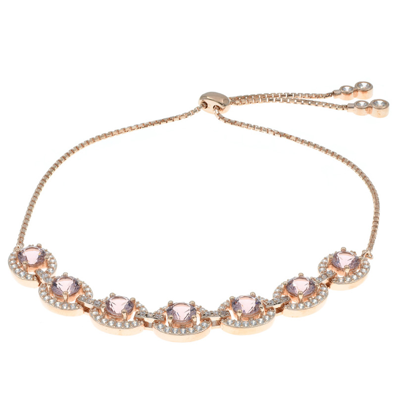 Adjustable Morganite Nano Halo Silver Bracelet 